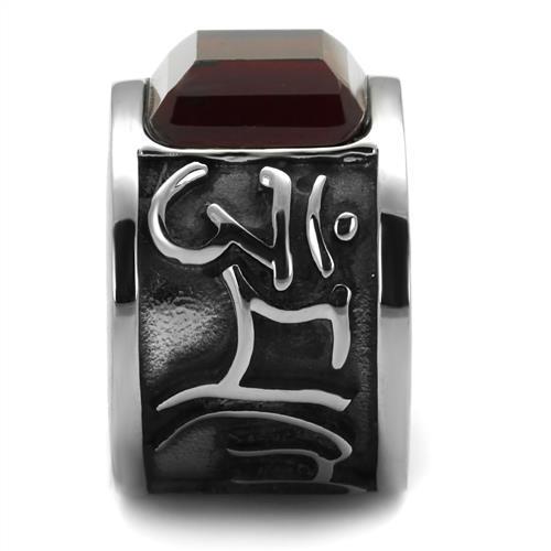 TK1964 - High polished (no plating) Stainless Steel Ring with Synthetic Synthetic Glass in Siam-4