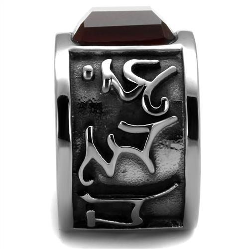 TK1964 - High polished (no plating) Stainless Steel Ring with Synthetic Synthetic Glass in Siam-3