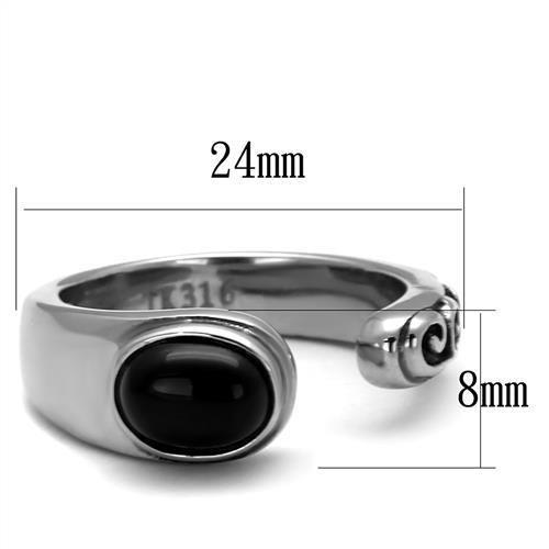 TK1971 - High polished (no plating) Stainless Steel Ring with Synthetic Onyx in Jet-1