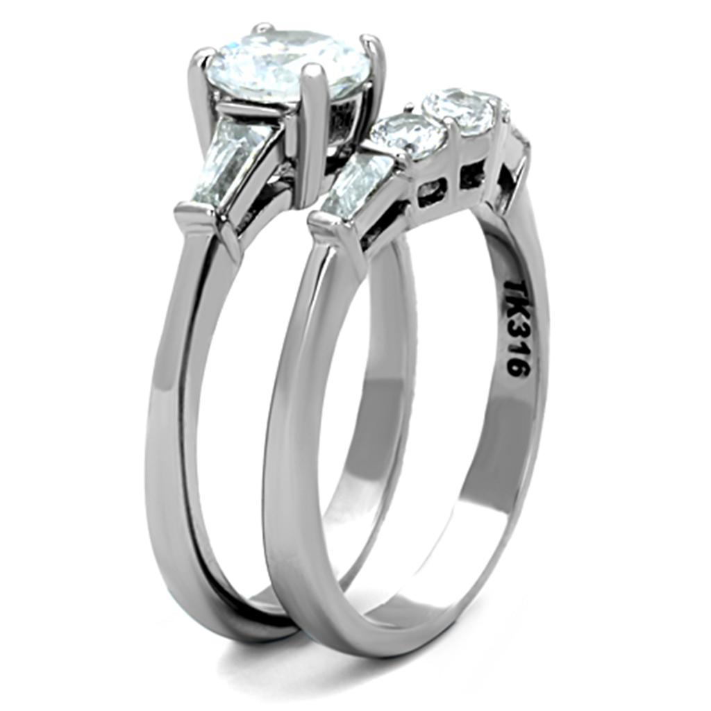 TK1W001 - High polished (no plating) Stainless Steel Ring with AAA Grade CZ  in Clear-3