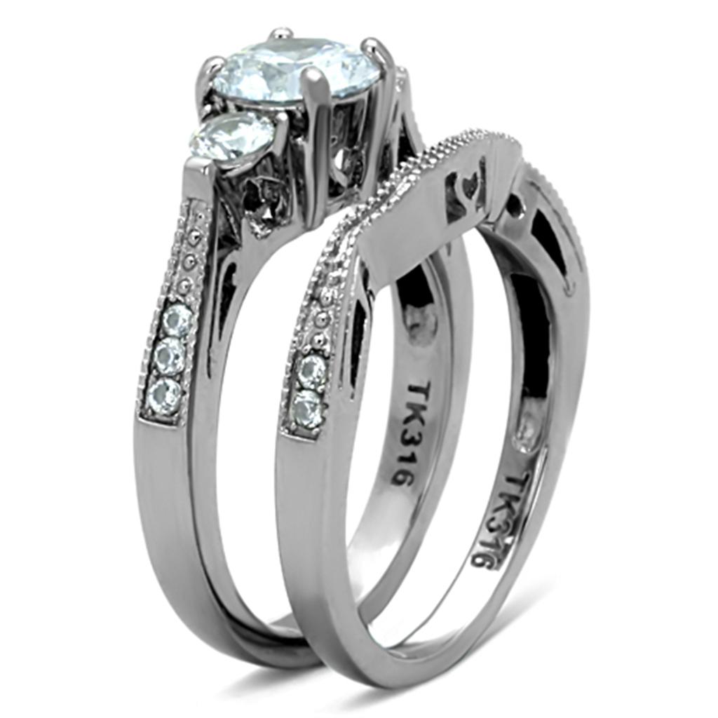 TK1W002 - High polished (no plating) Stainless Steel Ring with AAA Grade CZ  in Clear-3
