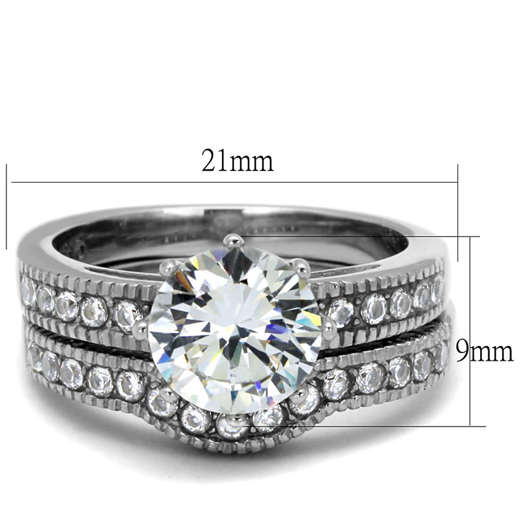 TK1W007 - High polished (no plating) Stainless Steel Ring with AAA Grade CZ  in Clear-1