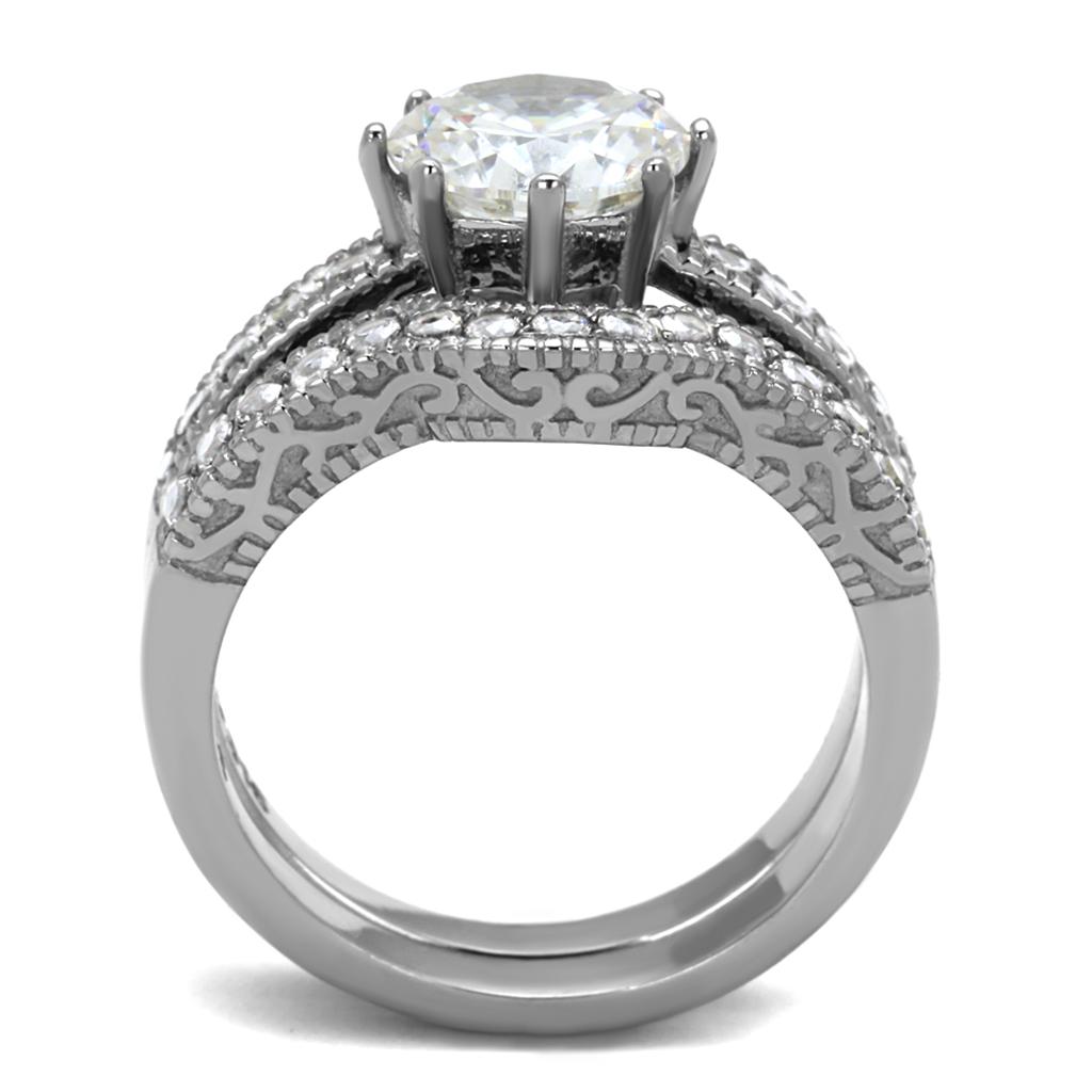 TK1W007 - High polished (no plating) Stainless Steel Ring with AAA Grade CZ  in Clear-2