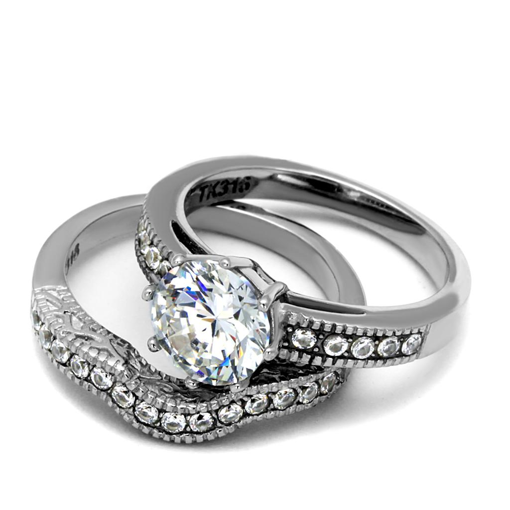 TK1W007 - High polished (no plating) Stainless Steel Ring with AAA Grade CZ  in Clear-4