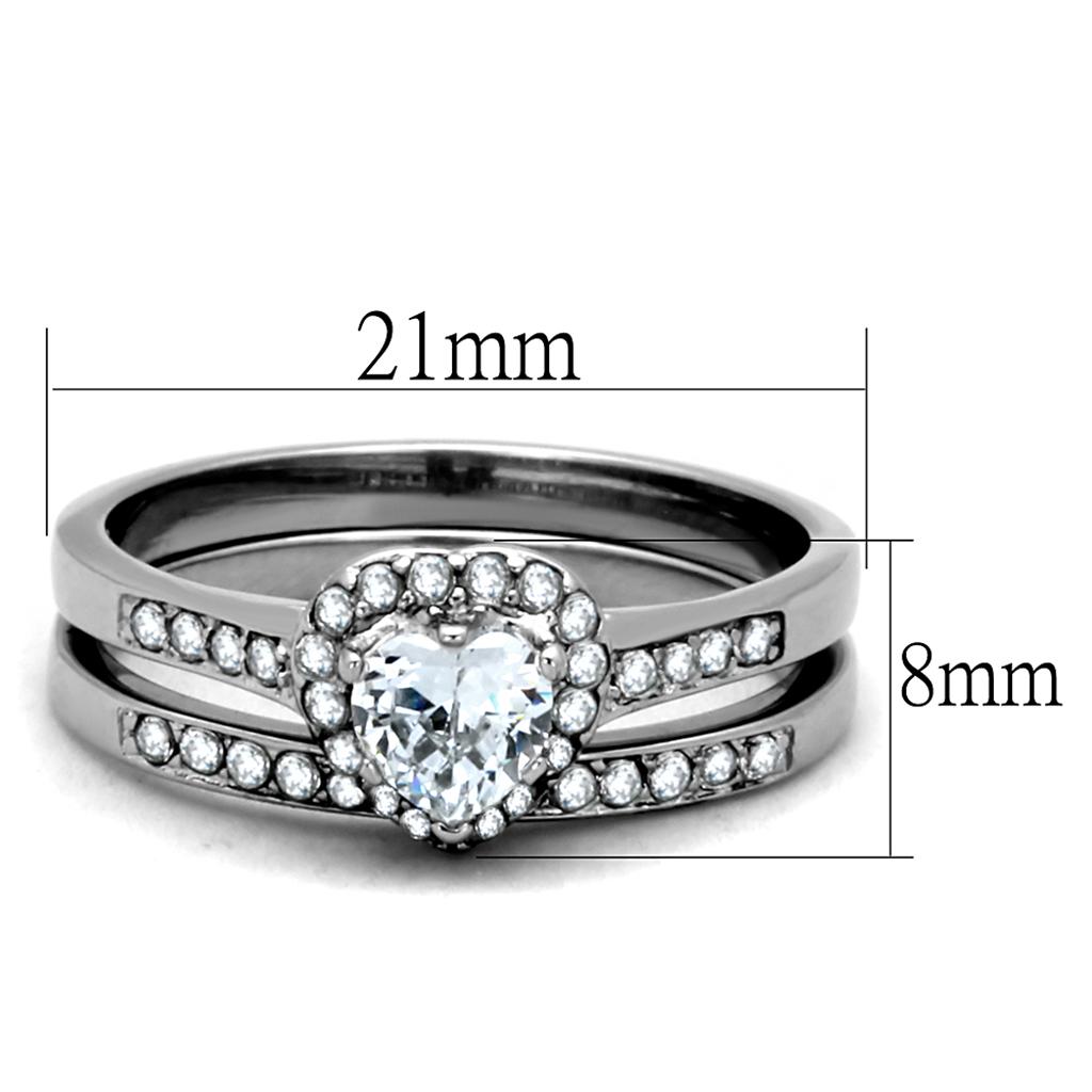 TK1W161 - High polished (no plating) Stainless Steel Ring with AAA Grade CZ  in Clear-1