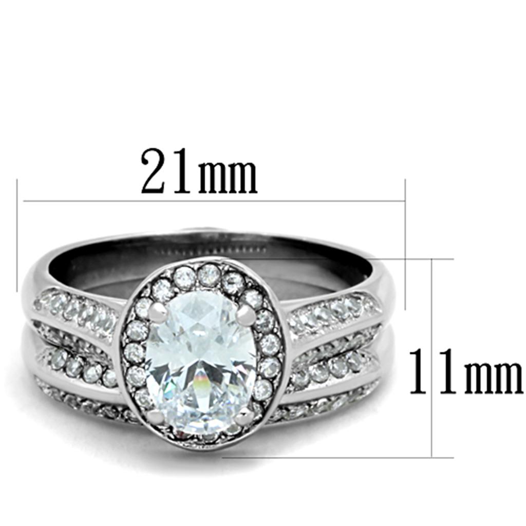 TK1W163 - High polished (no plating) Stainless Steel Ring with AAA Grade CZ  in Clear-1