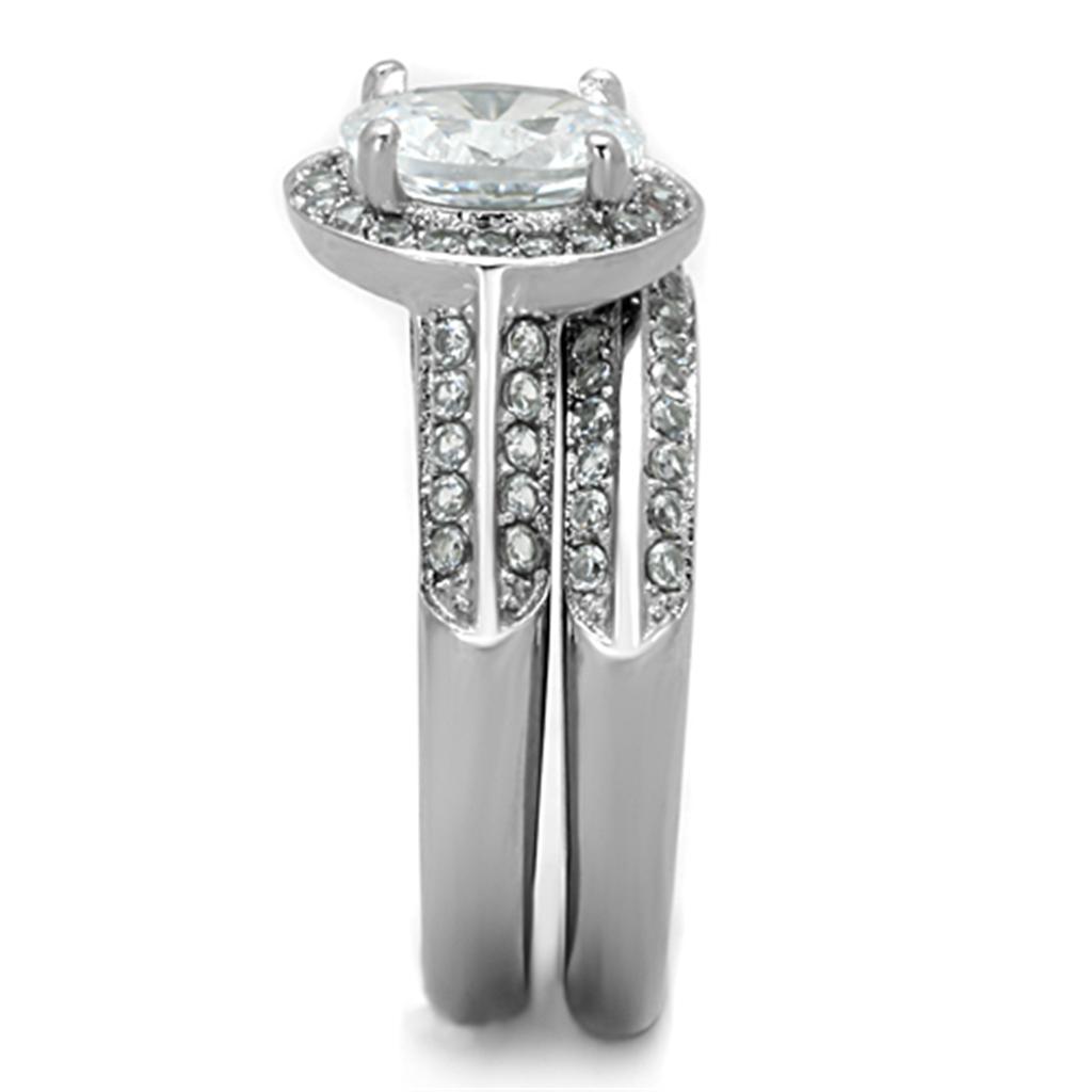 TK1W163 - High polished (no plating) Stainless Steel Ring with AAA Grade CZ  in Clear-3