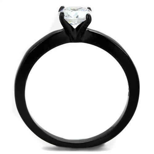 TK2013 - IP Black(Ion Plating) Stainless Steel Ring with AAA Grade CZ  in Clear-2