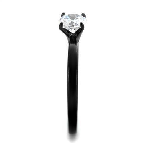 TK2013 - IP Black(Ion Plating) Stainless Steel Ring with AAA Grade CZ  in Clear-3