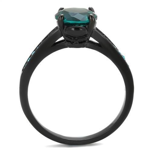 TK2014 - IP Black(Ion Plating) Stainless Steel Ring with Synthetic Synthetic Glass in Blue Zircon-2