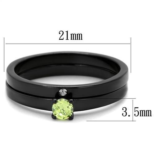 TK2015 - IP Black(Ion Plating) Stainless Steel Ring with AAA Grade CZ  in Apple Green color-1