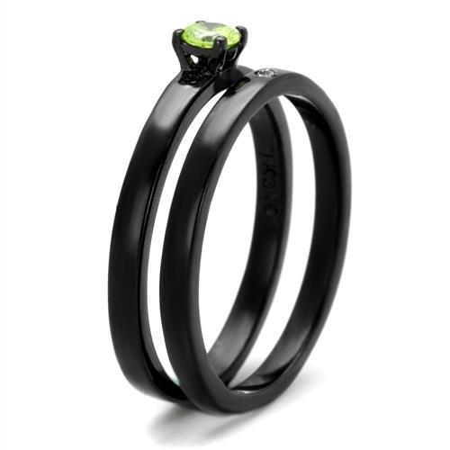 TK2015 - IP Black(Ion Plating) Stainless Steel Ring with AAA Grade CZ  in Apple Green color-3