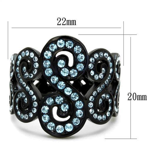 TK2018 - IP Black(Ion Plating) Stainless Steel Ring with Top Grade Crystal  in Sea Blue-1