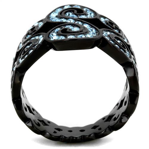 TK2018 - IP Black(Ion Plating) Stainless Steel Ring with Top Grade Crystal  in Sea Blue-2