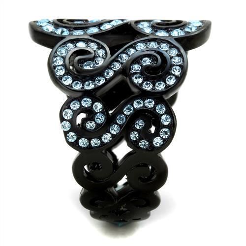 TK2018 - IP Black(Ion Plating) Stainless Steel Ring with Top Grade Crystal  in Sea Blue-3
