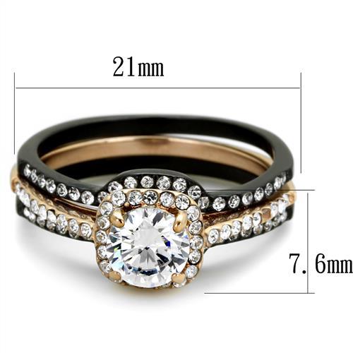 TK2020 - IP Rose Gold+ IP Black (Ion Plating) Stainless Steel Ring with AAA Grade CZ  in Clear-1