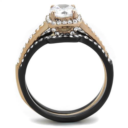TK2020 - IP Rose Gold+ IP Black (Ion Plating) Stainless Steel Ring with AAA Grade CZ  in Clear-2