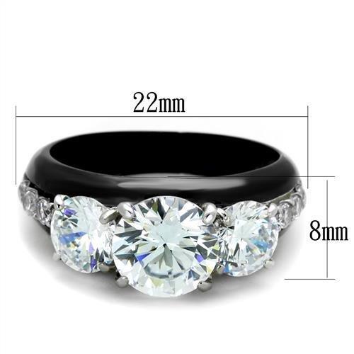 TK2021 - Two-Tone IP Black Stainless Steel Ring with AAA Grade CZ  in Clear-1