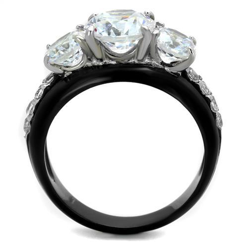 TK2021 - Two-Tone IP Black Stainless Steel Ring with AAA Grade CZ  in Clear-2