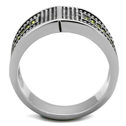 TK2022 - High polished (no plating) Stainless Steel Ring with Top Grade Crystal  in Olivine color-2