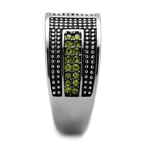 TK2022 - High polished (no plating) Stainless Steel Ring with Top Grade Crystal  in Olivine color-3