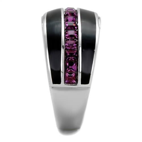 TK2023 - High polished (no plating) Stainless Steel Ring with Top Grade Crystal  in Amethyst-3