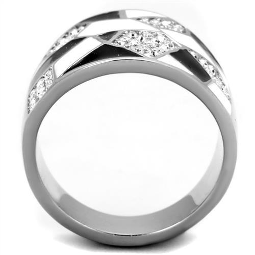 TK2024 - High polished (no plating) Stainless Steel Ring with Top Grade Crystal  in Clear-2