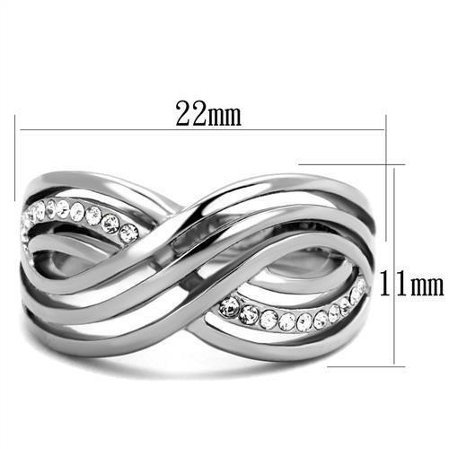 TK2025 - High polished (no plating) Stainless Steel Ring with Top Grade Crystal  in Clear-1