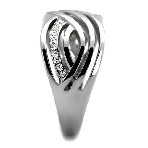 TK2025 - High polished (no plating) Stainless Steel Ring with Top Grade Crystal  in Clear-3