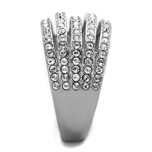 TK2029 - High polished (no plating) Stainless Steel Ring with Top Grade Crystal  in Clear-3