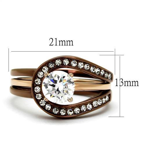 TK2032LC - IP Rose Gold & IP light Coffee Stainless Steel Ring with AAA Grade CZ  in Clear-1