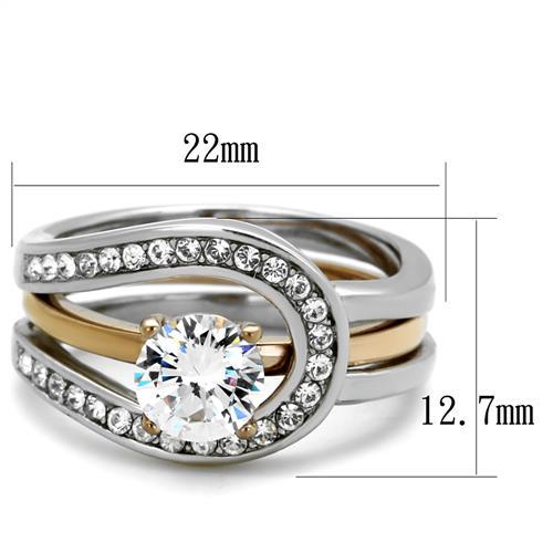 TK2032 - Two-Tone IP Rose Gold Stainless Steel Ring with AAA Grade CZ  in Clear-1