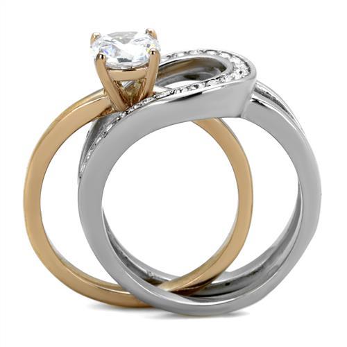 TK2032 - Two-Tone IP Rose Gold Stainless Steel Ring with AAA Grade CZ  in Clear-2