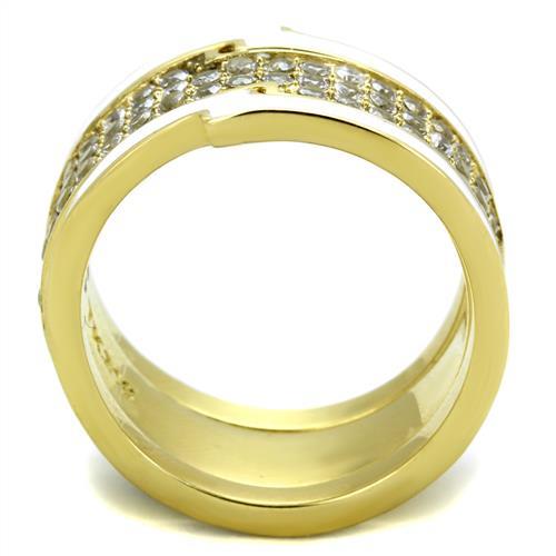 TK2035 - IP Gold(Ion Plating) Stainless Steel Ring with AAA Grade CZ  in Clear-2