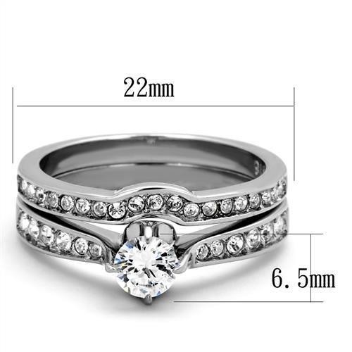 TK2039 - High polished (no plating) Stainless Steel Ring with AAA Grade CZ  in Clear-1