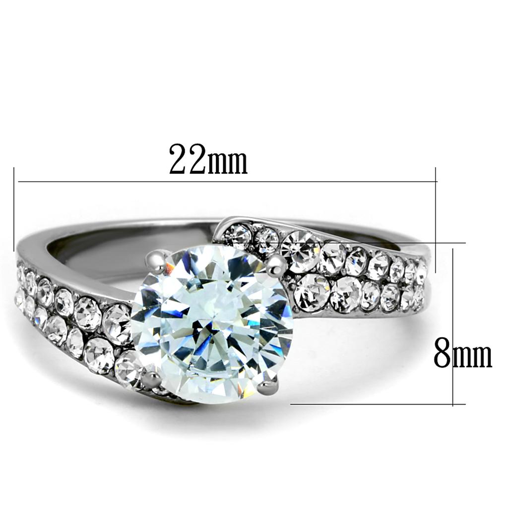 TK2040 - High polished (no plating) Stainless Steel Ring with AAA Grade CZ  in Clear-1