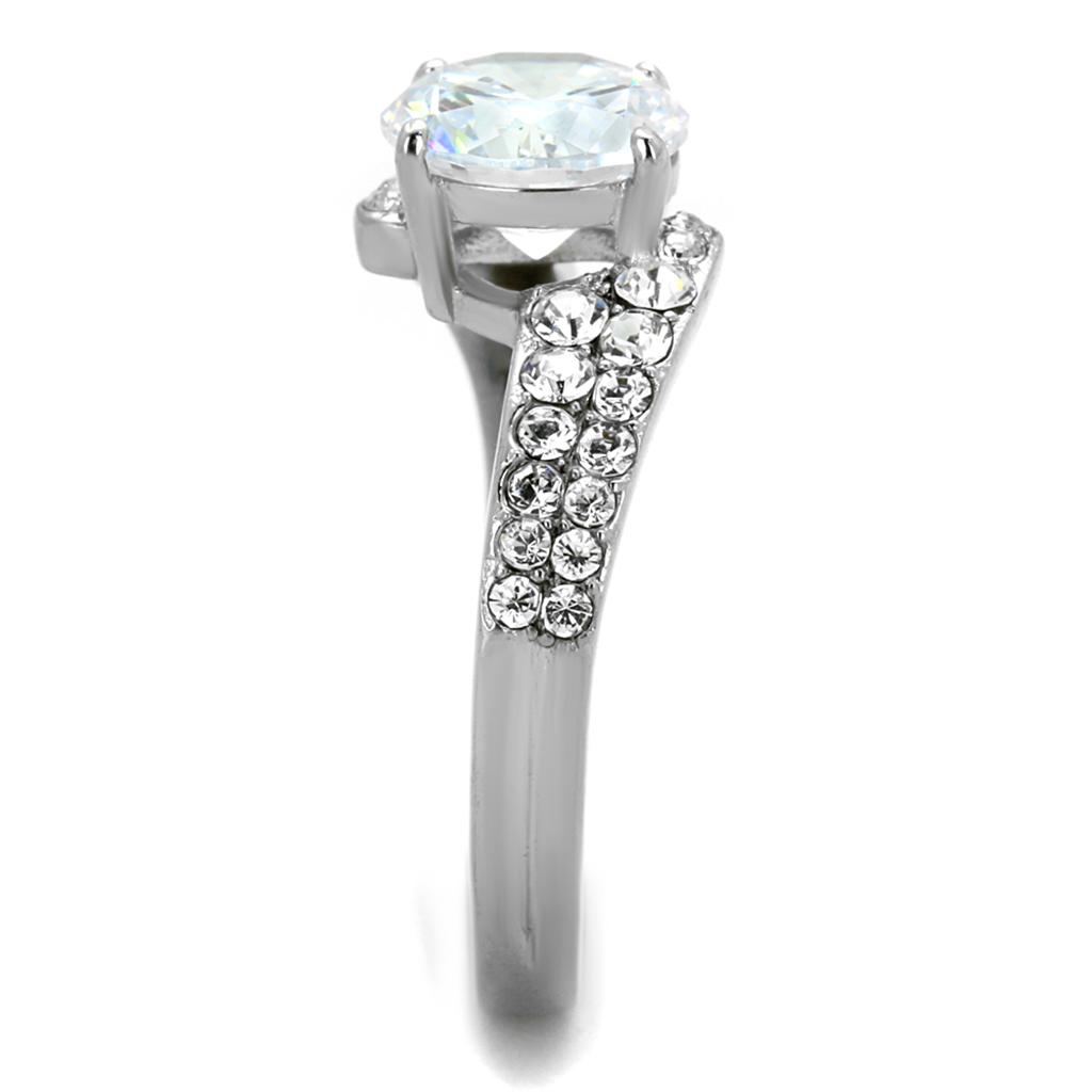 TK2040 - High polished (no plating) Stainless Steel Ring with AAA Grade CZ  in Clear-3