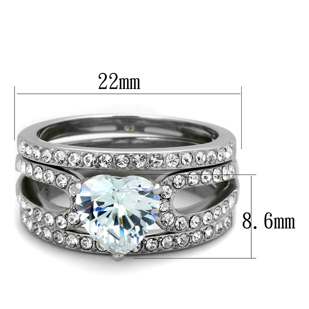 TK2041 - High polished (no plating) Stainless Steel Ring with AAA Grade CZ  in Clear-1