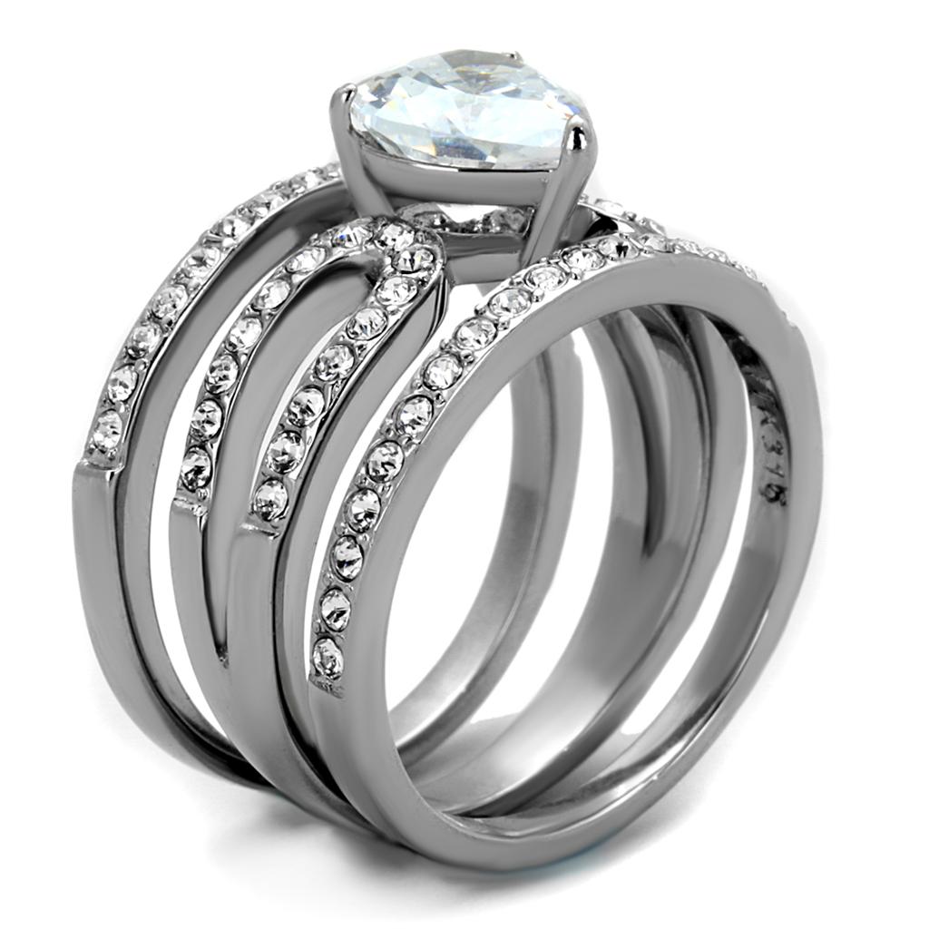 TK2041 - High polished (no plating) Stainless Steel Ring with AAA Grade CZ  in Clear-3