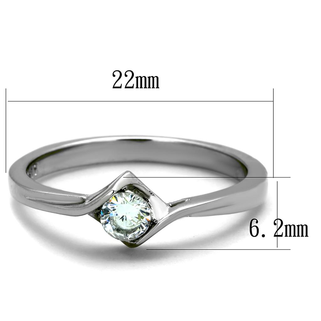 TK2042 - High polished (no plating) Stainless Steel Ring with AAA Grade CZ  in Clear-1