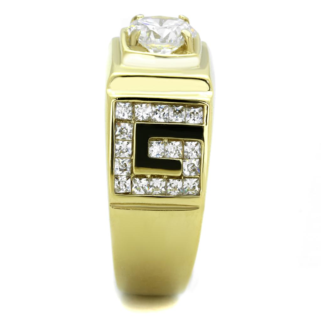 TK2045 - IP Gold(Ion Plating) Stainless Steel Ring with AAA Grade CZ  in Clear-3