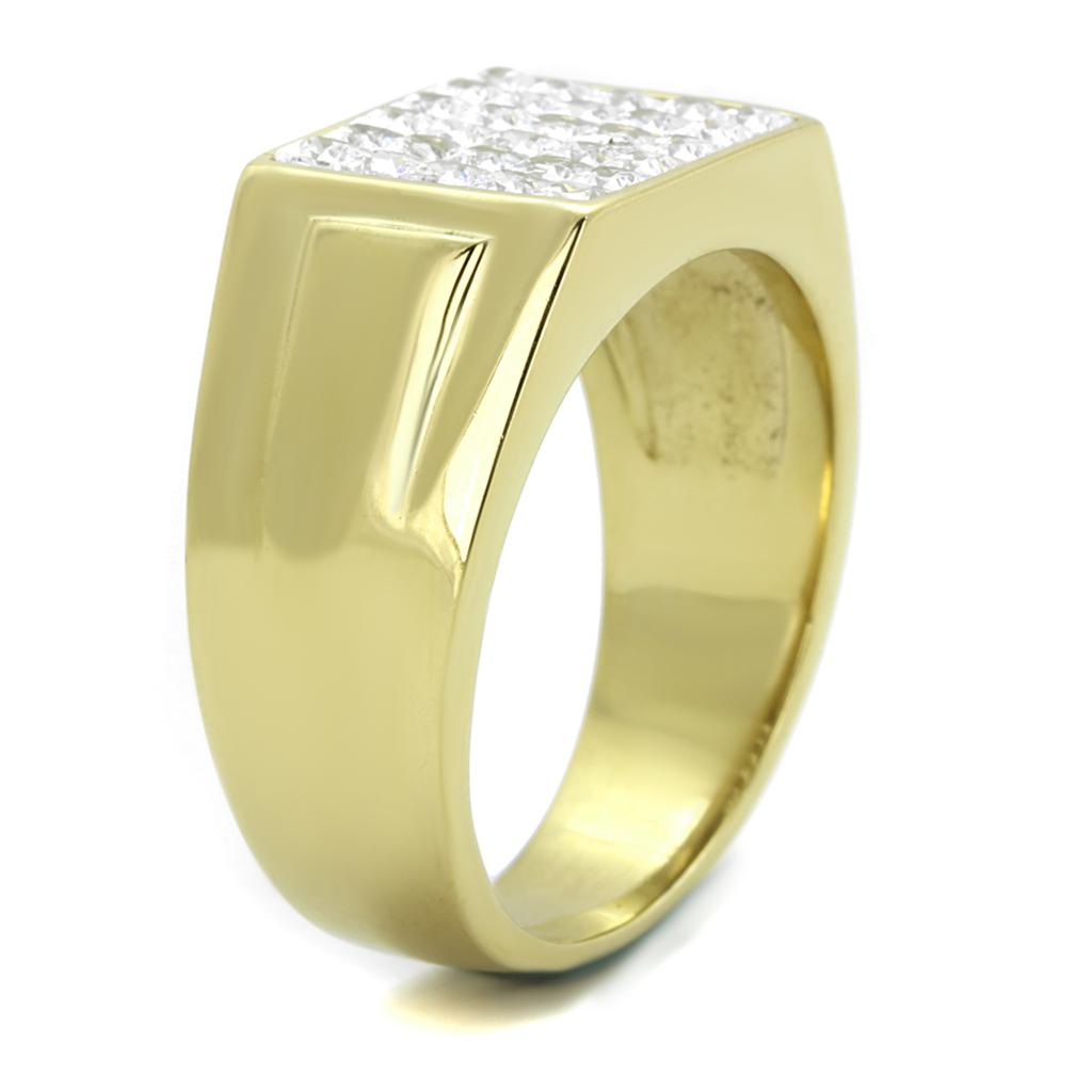 TK2048 - IP Gold(Ion Plating) Stainless Steel Ring with AAA Grade CZ  in Clear-3