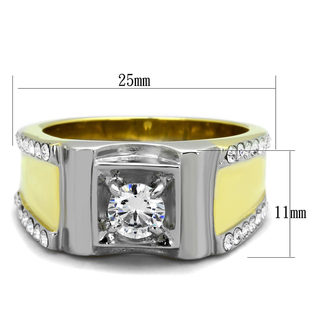 TK2049 - Two-Tone IP Gold (Ion Plating) Stainless Steel Ring with AAA Grade CZ  in Clear-1