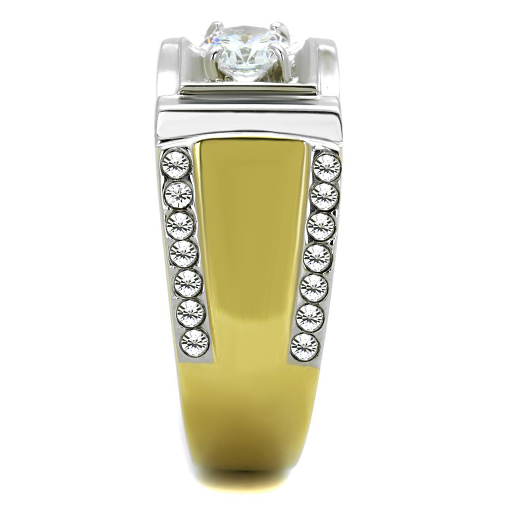 TK2049 - Two-Tone IP Gold (Ion Plating) Stainless Steel Ring with AAA Grade CZ  in Clear-3