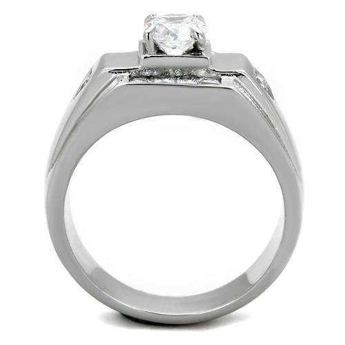 TK2052 - High polished (no plating) Stainless Steel Ring with AAA Grade CZ  in Clear-2