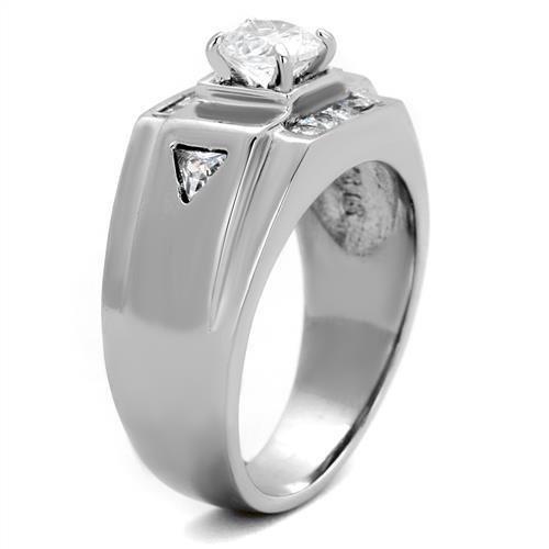 TK2052 - High polished (no plating) Stainless Steel Ring with AAA Grade CZ  in Clear-3