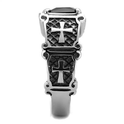TK2055 - High polished (no plating) Stainless Steel Ring with Synthetic Synthetic Glass in Jet-3