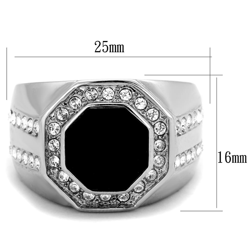 TK2066 - High polished (no plating) Stainless Steel Ring with Top Grade Crystal  in Clear-1