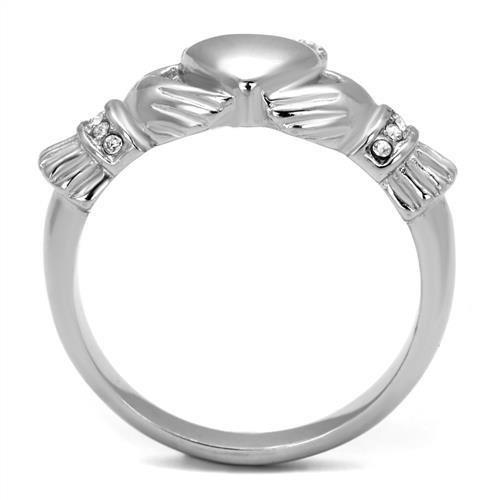 TK2094 - High polished (no plating) Stainless Steel Ring with Top Grade Crystal  in Clear-2