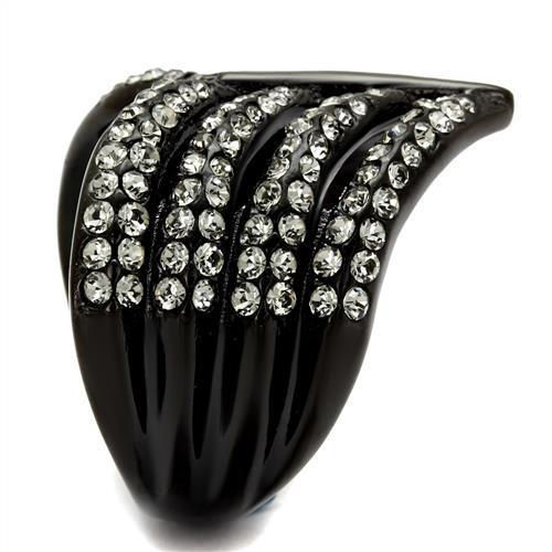 TK2097 - IP Black(Ion Plating) Stainless Steel Ring with Top Grade Crystal  in Black Diamond-3